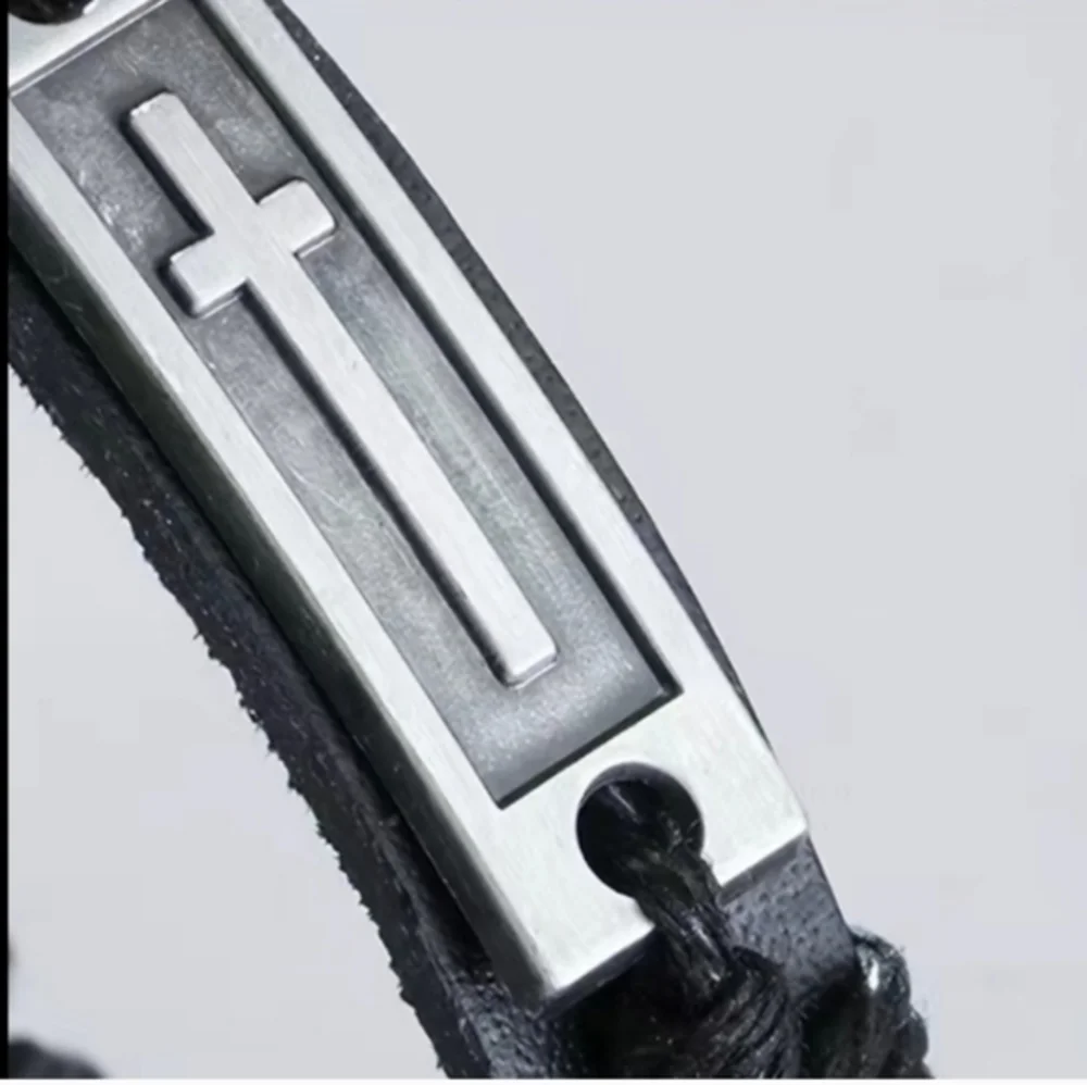 Vintage Religious Christian‎ Genuine Leather Adjustable Black Cross Men Womens